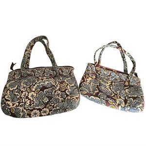 Vera Bradley Bag Slate Blooms Retired Brown/Blue  Tote Shoulder Purses LOT OF 2